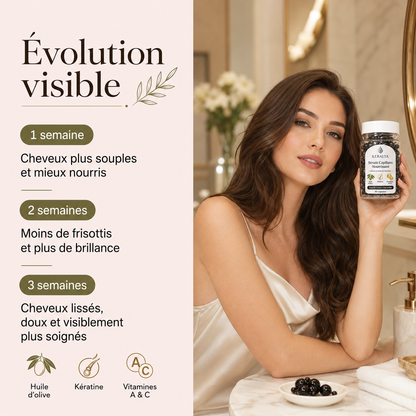 Capsules cheveux Keralya huile d'olive keratine multivitamines usage externe