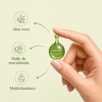 Capsules cheveux Aloe Vera avec huile de macadamia et keratine cheveux doux et brillants