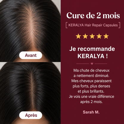 Cheveux lisses, brillants et fortifiés grâce à l'huile de soin Keralya